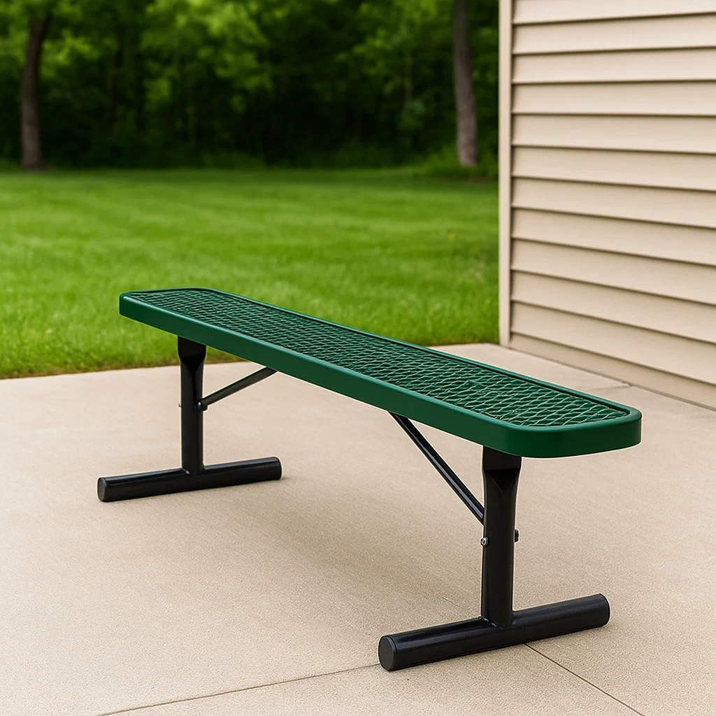 Banc de parc, vert, acier, extérieur, 243 x 25 x 41 cm