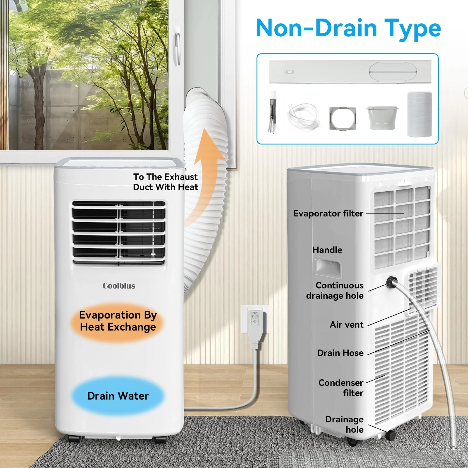 2025 Coolblus bærbar klimaanlæg 8500 BTU til rum op til 32,5 kvadratmeter
