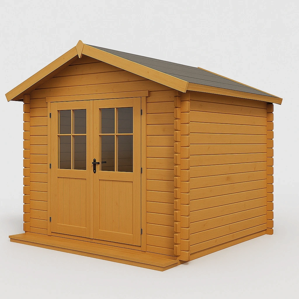 Abri de jardin en bois avec double porte et fenêtre, couleur bois, 2,5 x 3,1 x 2,8 m