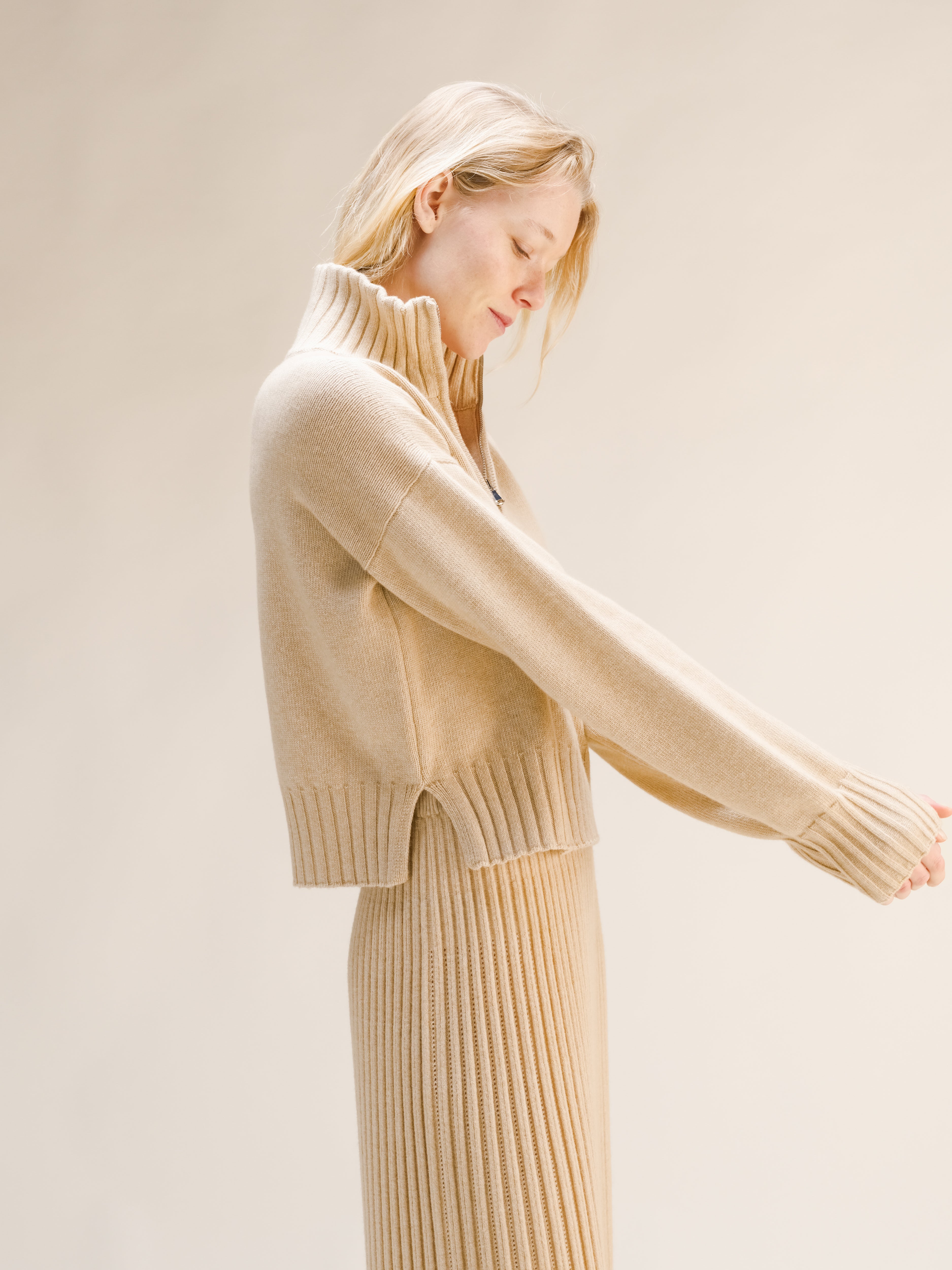 Wool & Cashmere Mix High Neck Sweater with Zip