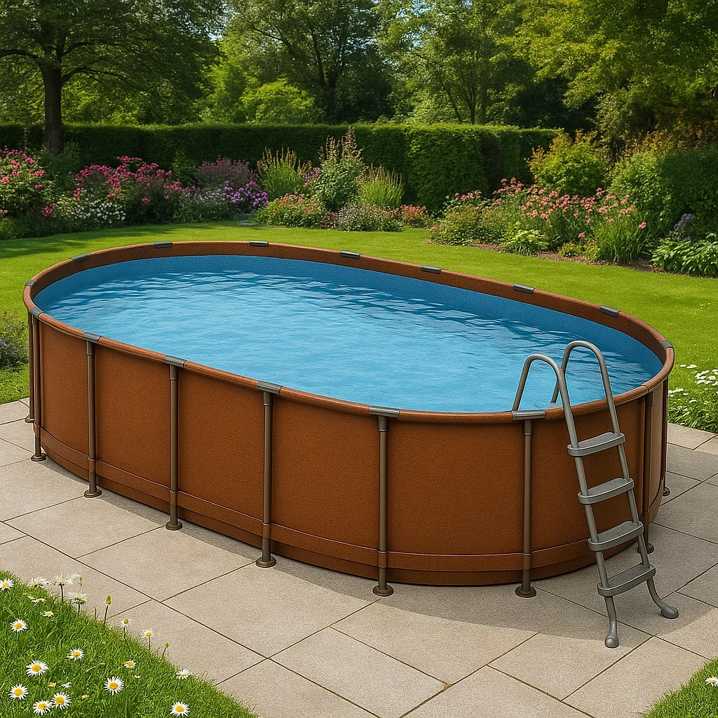 Piscine ovale tubulaire en acier démontable 418 x 243 x 98 cm marron/bleu ZLYBIbo136xr