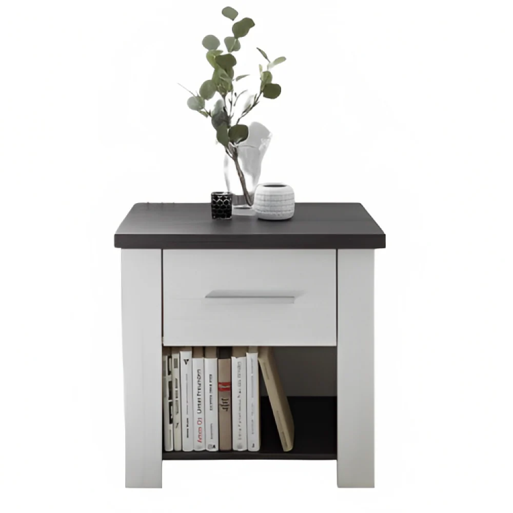 Siena sengebord, hvidt med trælook, 58 cm bredt