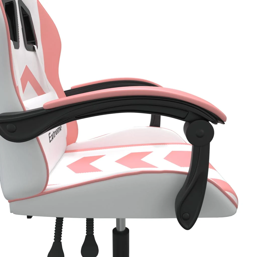 Chaise de jeu 2025 en cuir synthétique blanc et rose V1080