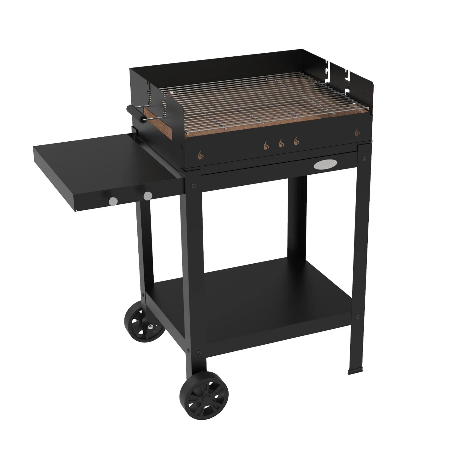 Menorca-Grillen mit feuerfesten Ziegeln, Holzkohle und Brennholz Imor