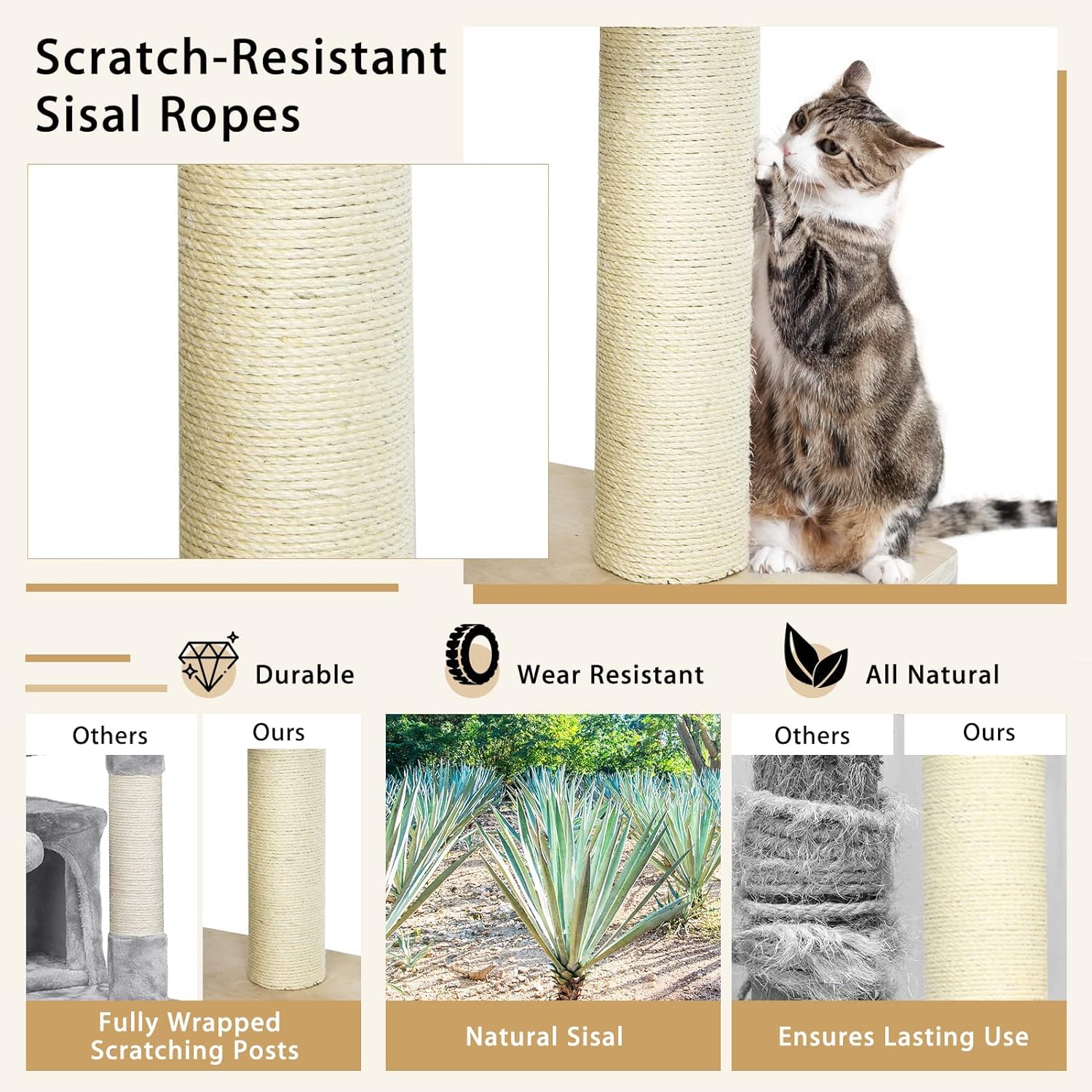 Grand arbre à chat, tour à plusieurs niveaux avec poteau en sisal, hamac, panier suspendu et tapis amovibles et lavables, parfait pour les grands chats