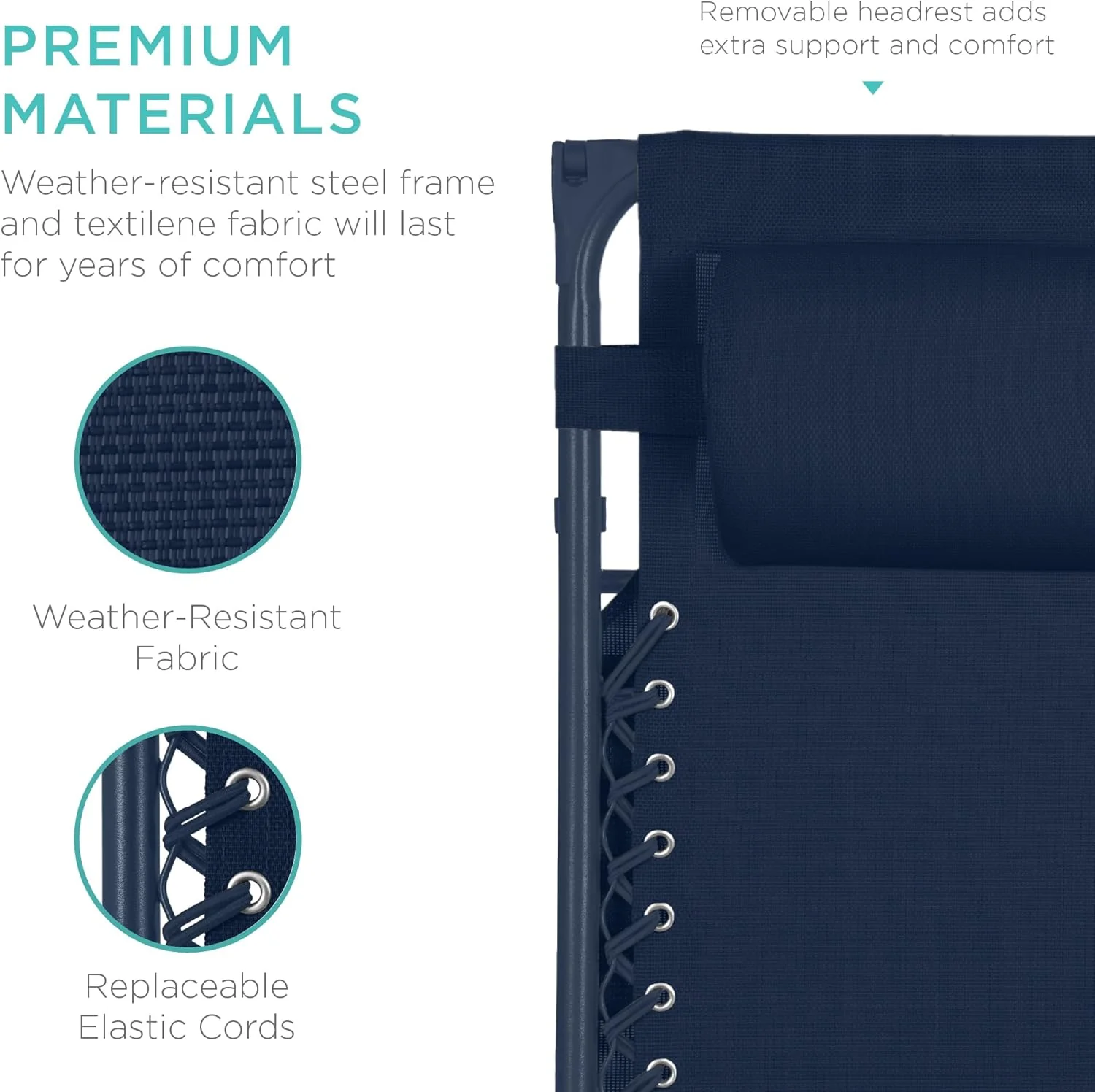 Bedste valg – Zero Gravity-lænestol til terrassen. Justerbar og foldbar udendørsstol med baldakin, nakkepude og sidebakke. Textilene – Påfugleblå