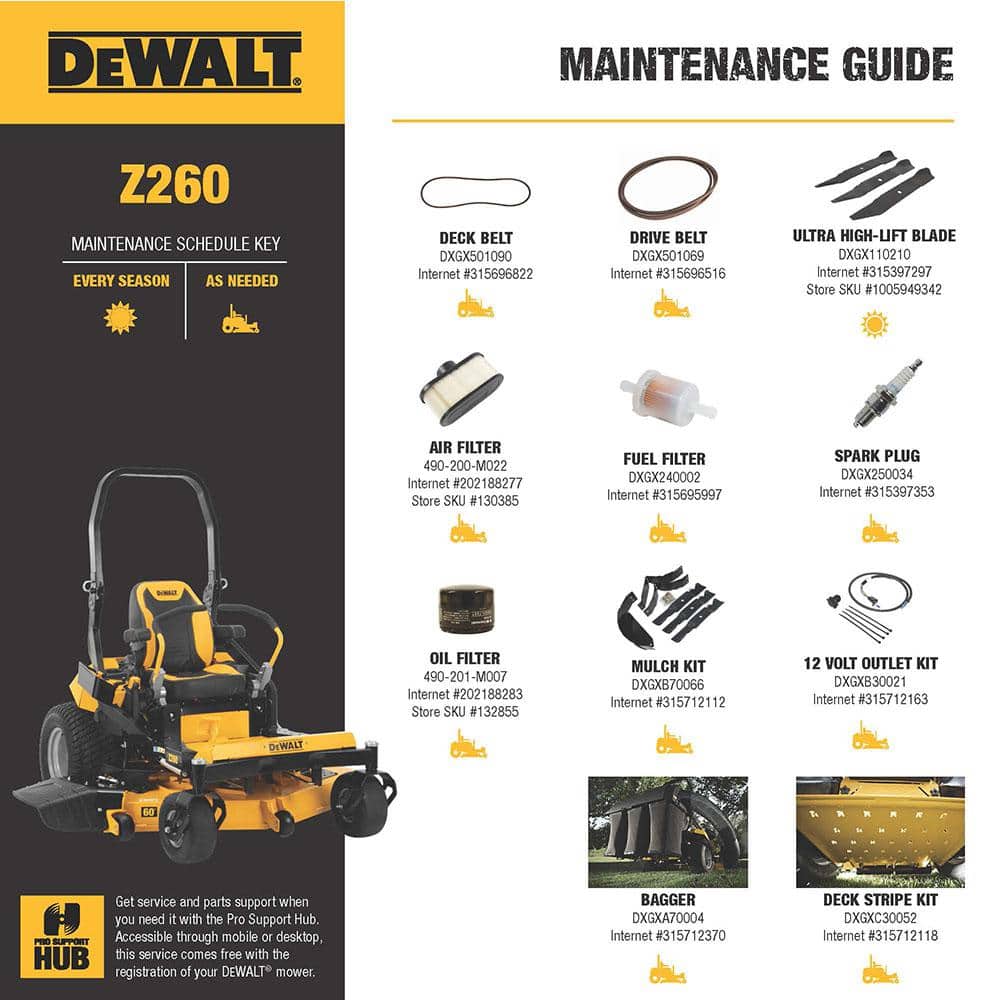 DEWALT Z260 Commercial 60 Zoll Zero-Turn-Rasenmäher, Baujahr 2025, mit 24 PS Kawasaki V-Twin FS730v Motor und hydrostatischem Doppelgetriebe (DXGZ260P)