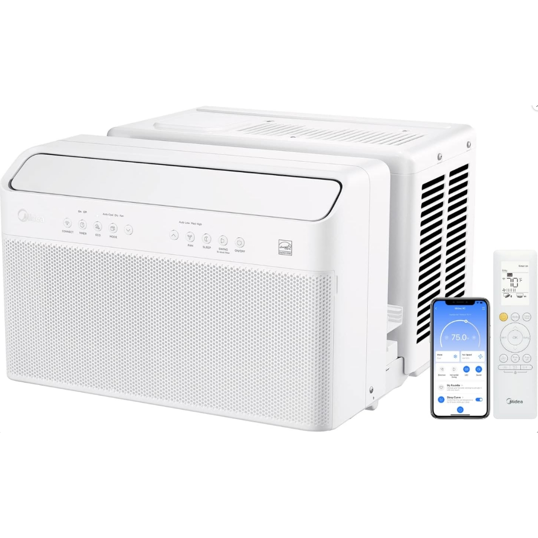 Midea 12.000 BTU Smart U-formet inverter-klimaanlæg til vinduer – Køler op til 52,5 m², Ultra støjsvag med fleksibilitet ved åbning af vinduer, Kompatibel med Alexa/Google Assistant, 35 % energibesparelse (fornyet)