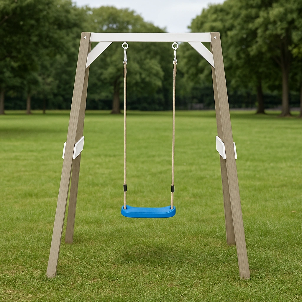 Balançoire extérieure en bois pour enfants, bleue et blanche, 150 x 100 x 200 cm - TzMDIue185hq
