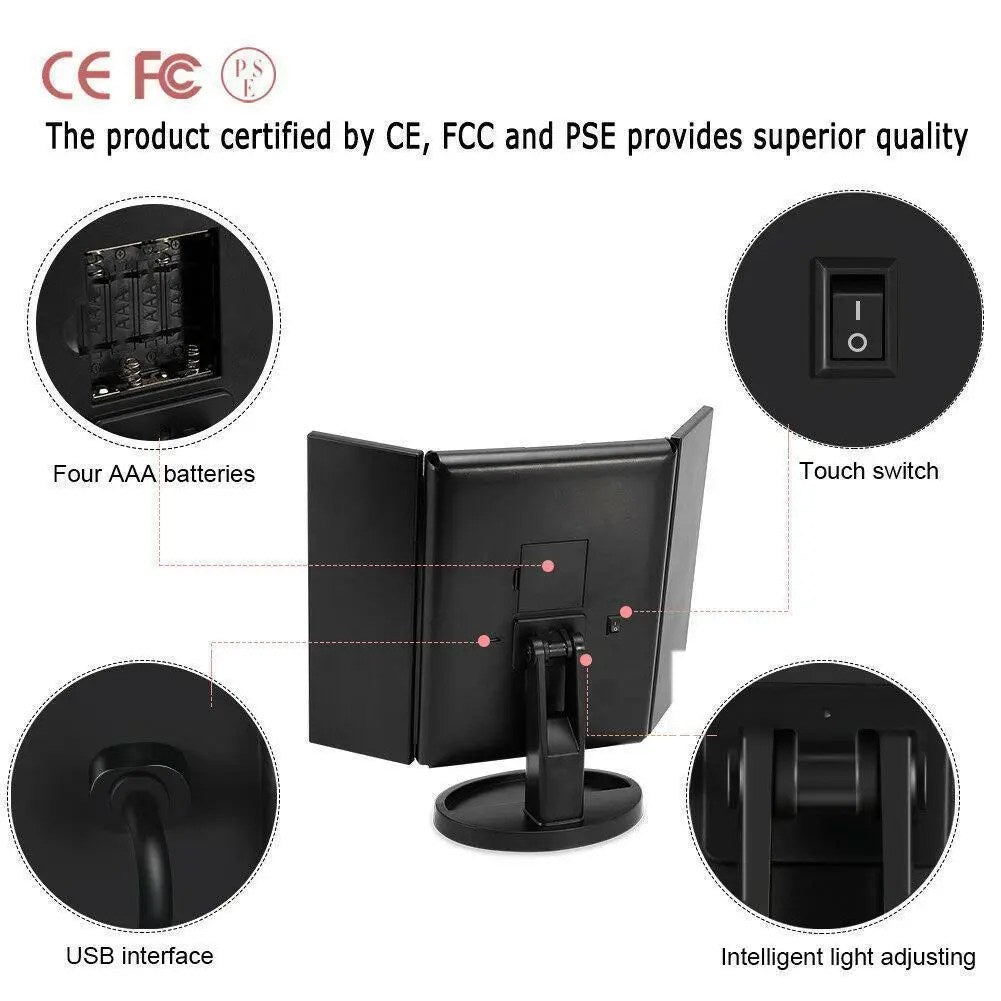 Miroir de maquillage intelligent avec éclairage, grossissement x10, réglable, 22 LED