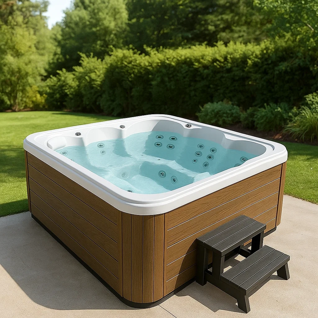 Spas rigides 200 x 200 x 85 cm, 3 personnes, carré, coloris bois/blanc JMEeIui441Pr