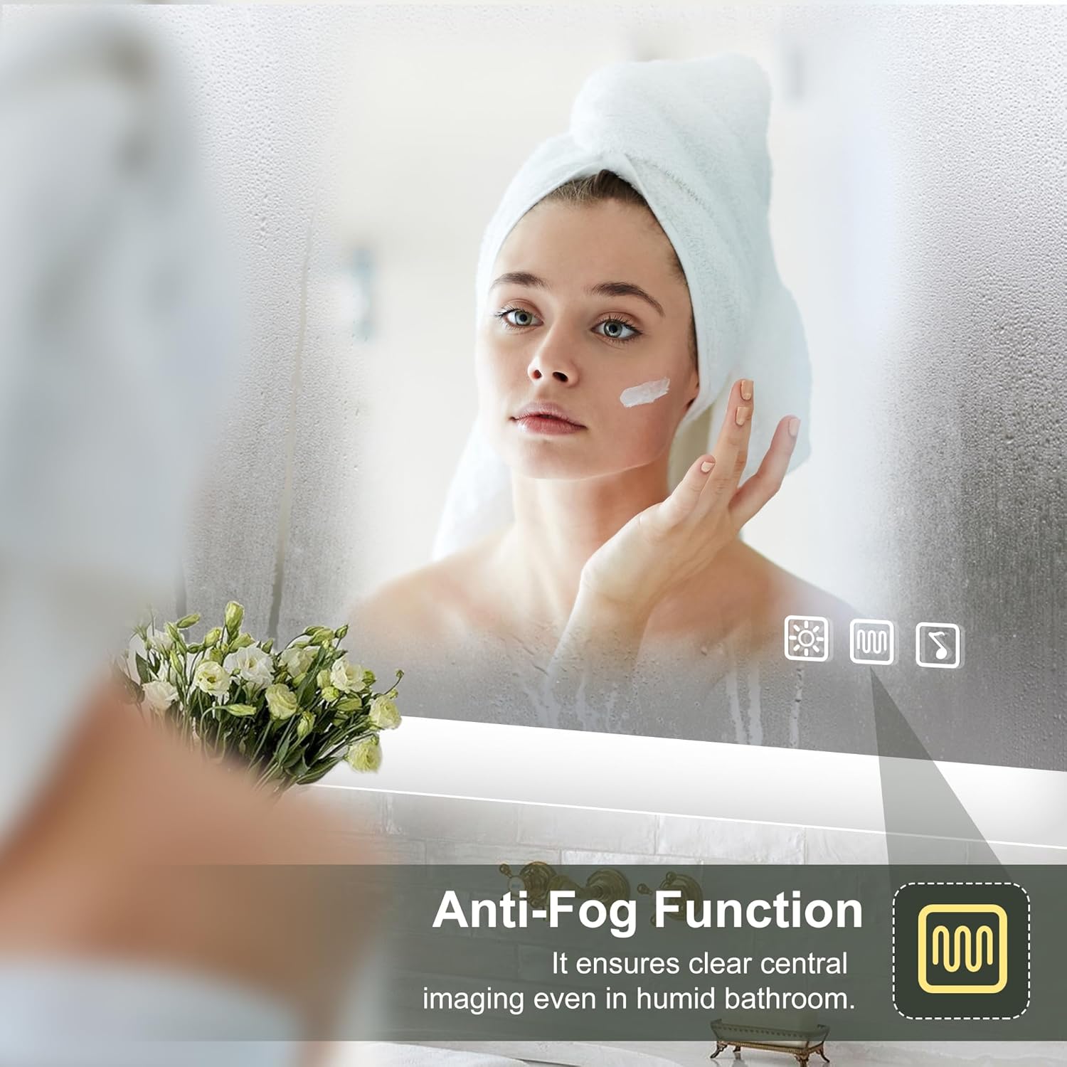 S'bagno badeværelsesspejl med lys 1200x700mm, IP44 - badeværelsesspejl med LED og Bluetooth, antidugfunktion / 3 lysfarver (3000K, 4000K, 6500K) / Dæmpbar / Memory, lodrette eller vandrette badeværelsesspejle med LED