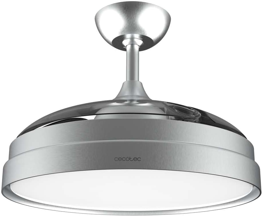 Ventilateur de plafond Cecotec à pales rétractables et lampe invisible EnergySilence Aero 4280 en acier, 40 W, diamètre 42 pouces (106 cm), minuterie, 3 tons lumineux, fonction été-hiver