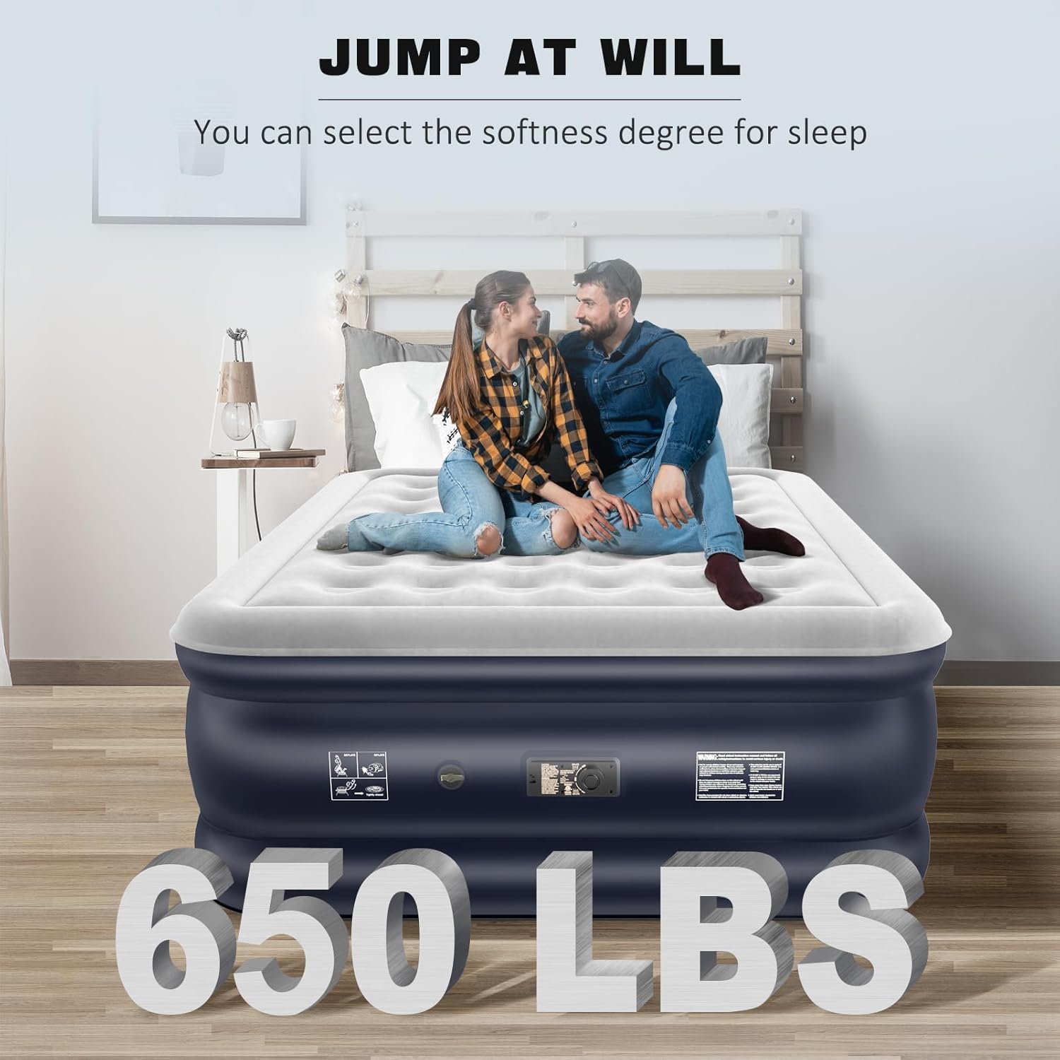 NALONE Luftmatratze, aufblasbares Bett mit integrierter Pumpe, in nur 3 Minuten aufgeblasen, für Gäste oder den Heimgebrauch, 203 x 152 x 46 cm, maximale Belastbarkeit 310 kg, Doppelbett