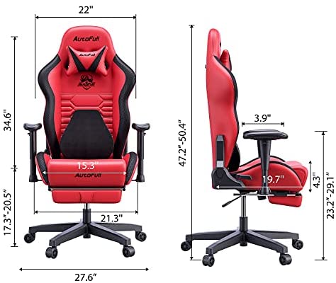 AutoFull Gaming-Bürostuhl mit ergonomischer Lendenwirbelstütze, Rennstil, PU-Leder, hoher Rückenlehne, verstellbarer Drehstuhl