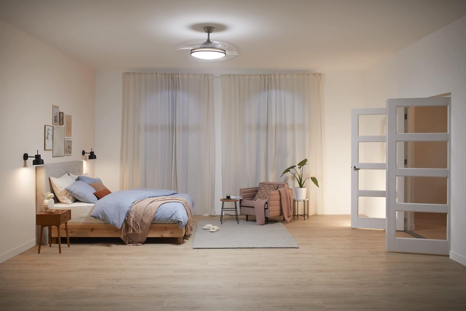 Ventilateur de plafond Philips Lighting Atlas avec éclairage LED et télécommande 106 cm Nickel