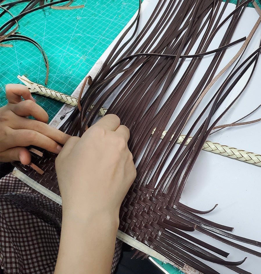 Carmel - Hand Woven Leather Crescent Bag | Brown