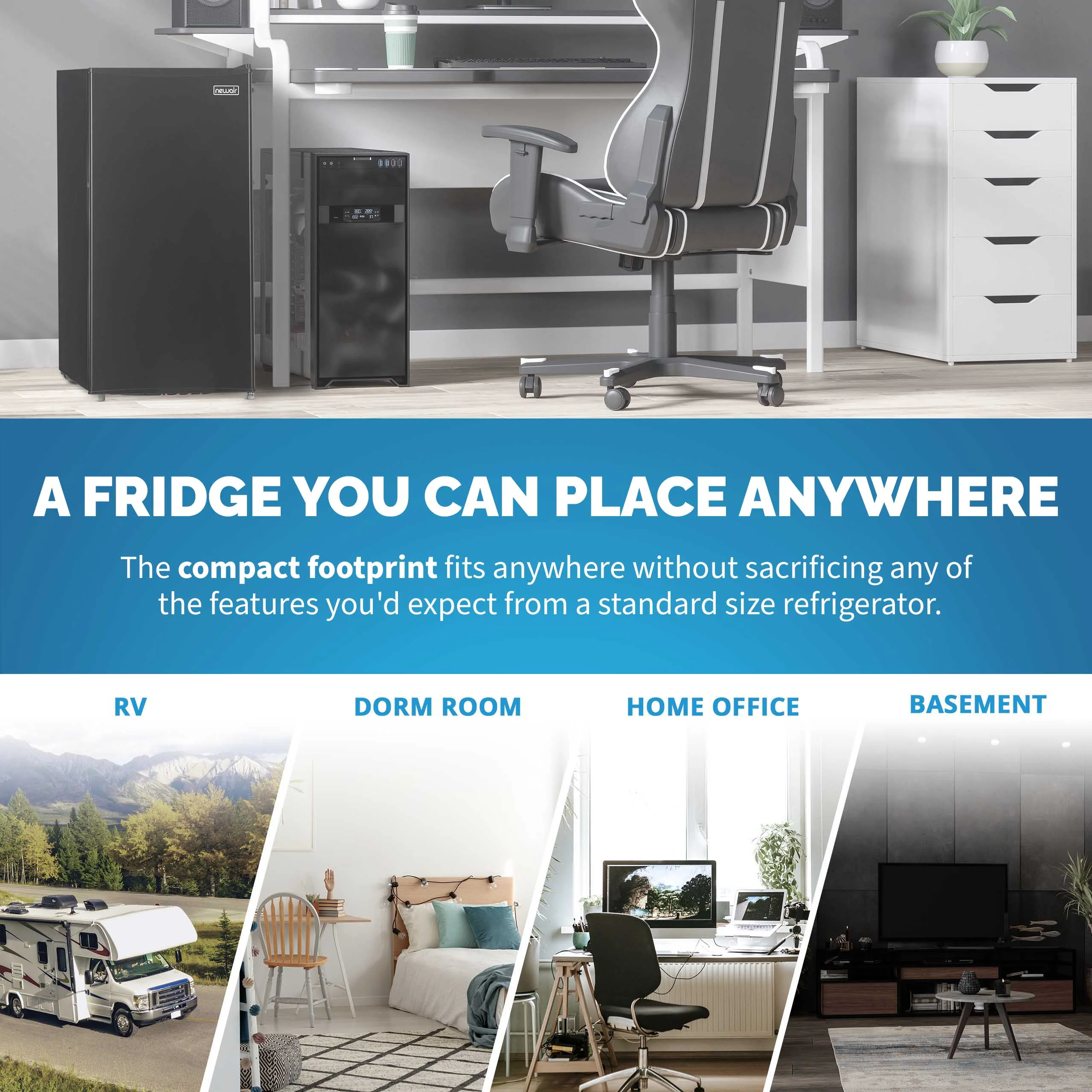 Réfrigérateur compact Newair® 2025 avec congélateur. 3,3 pieds cubes – Noir
