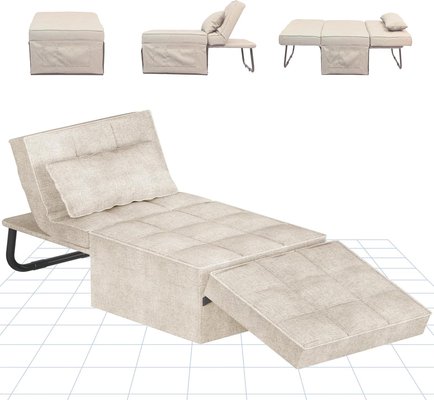 FLEXISPOT Schlafsofa, ausziehbarer Klappsessel mit Bettfunktion, Schlaffunktion, wandelbarer Schlafsessel, Belastbarkeit 300 kg, Grau