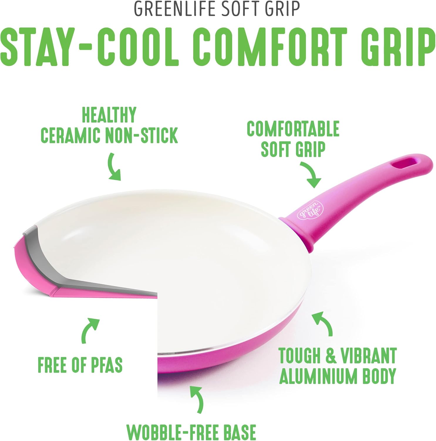 GreenLife Soft Grip 16-teiliges Antihaft-Keramik-Kochgeschirr-Set, bestehend aus Bratpfanne, Stielkasserolle und Topf, PFAS-frei, spülmaschinenfest, ofenfest, türkis