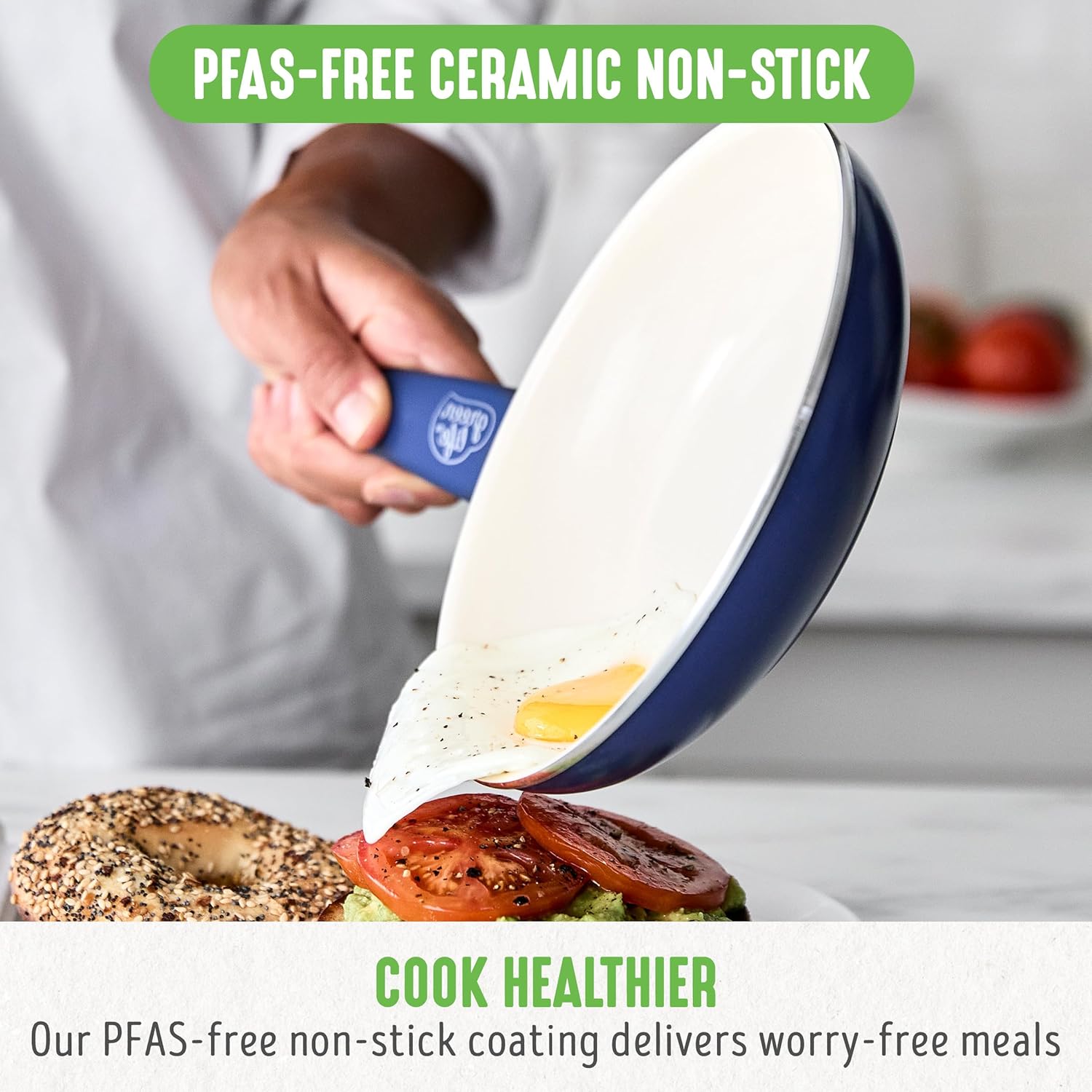 GreenLife Soft Grip 16-teiliges Antihaft-Keramik-Kochgeschirr-Set, bestehend aus Bratpfanne, Stielkasserolle und Topf, PFAS-frei, spülmaschinenfest, ofenfest, türkis