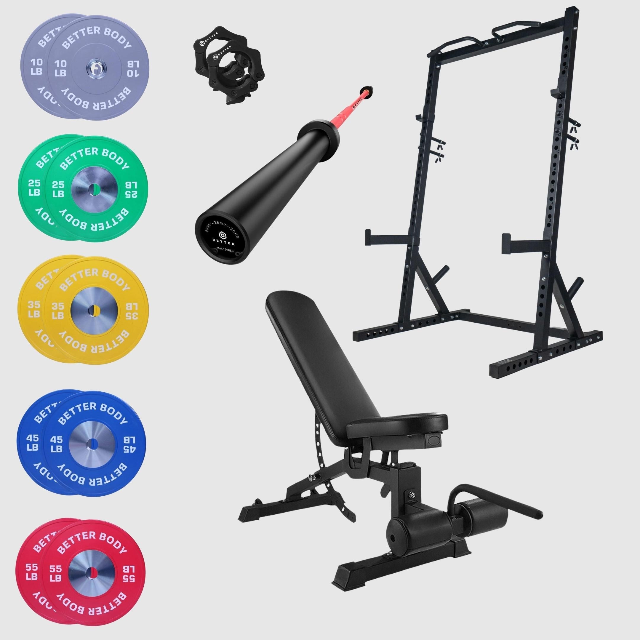 Powerpakke med Incline Squat Rack | Konkurrenceskiver 10-55 lbs
