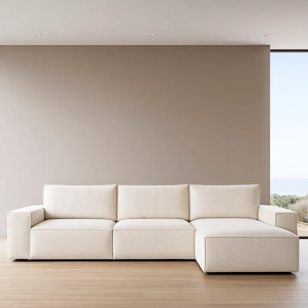 Canapé convertible panoramique XXL avec rangement, polyester beige, pour salon, 349×195×85 cm - tgAjBKv8hssT