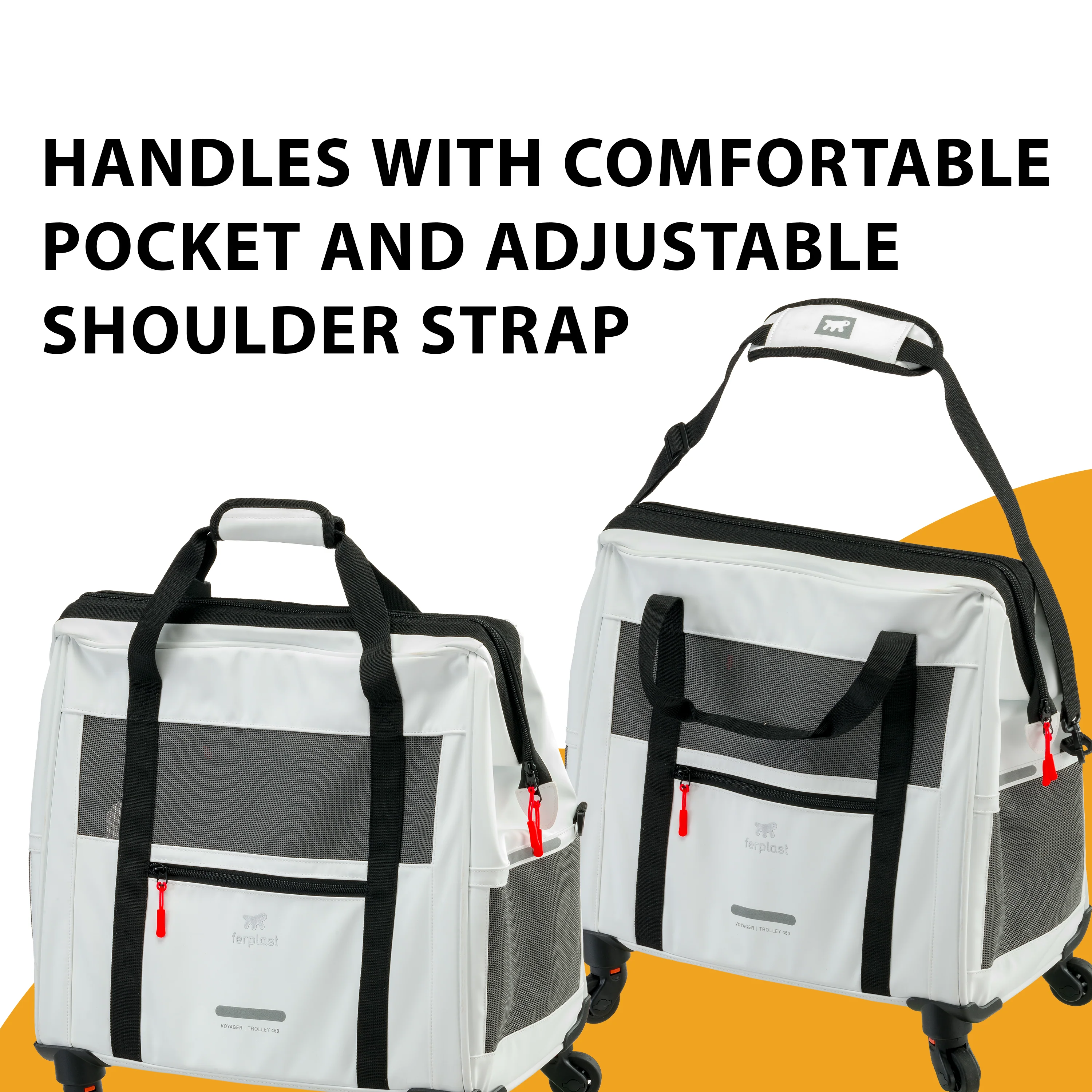 2025 Voyager Trolley von Ferplast – Stilvoller und leichter Trolley aus Kunstleder für Katzen und kleine Hunde bis 15 kg. Mit Rädern, Netzfenstern und Sicherheitsgurt – ideal für komfortables Reisen.