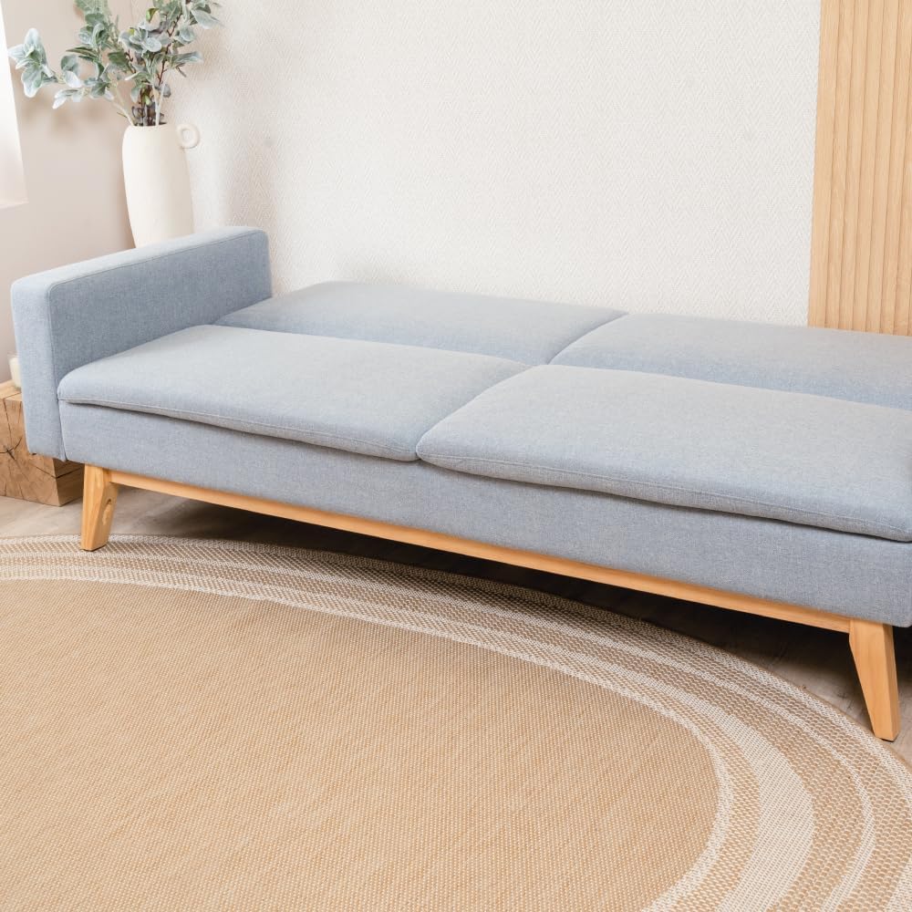 Don Descanso Reine 3-Sitzer-Schlafsofa, Stoffbezug, Click-Clack-Öffnungssystem, Sofa-Maße: 201 x 73 x 79 cm, Bett-Maße: 201 x 99 x 42 cm, inklusive 2 Kissen, Hellgrau