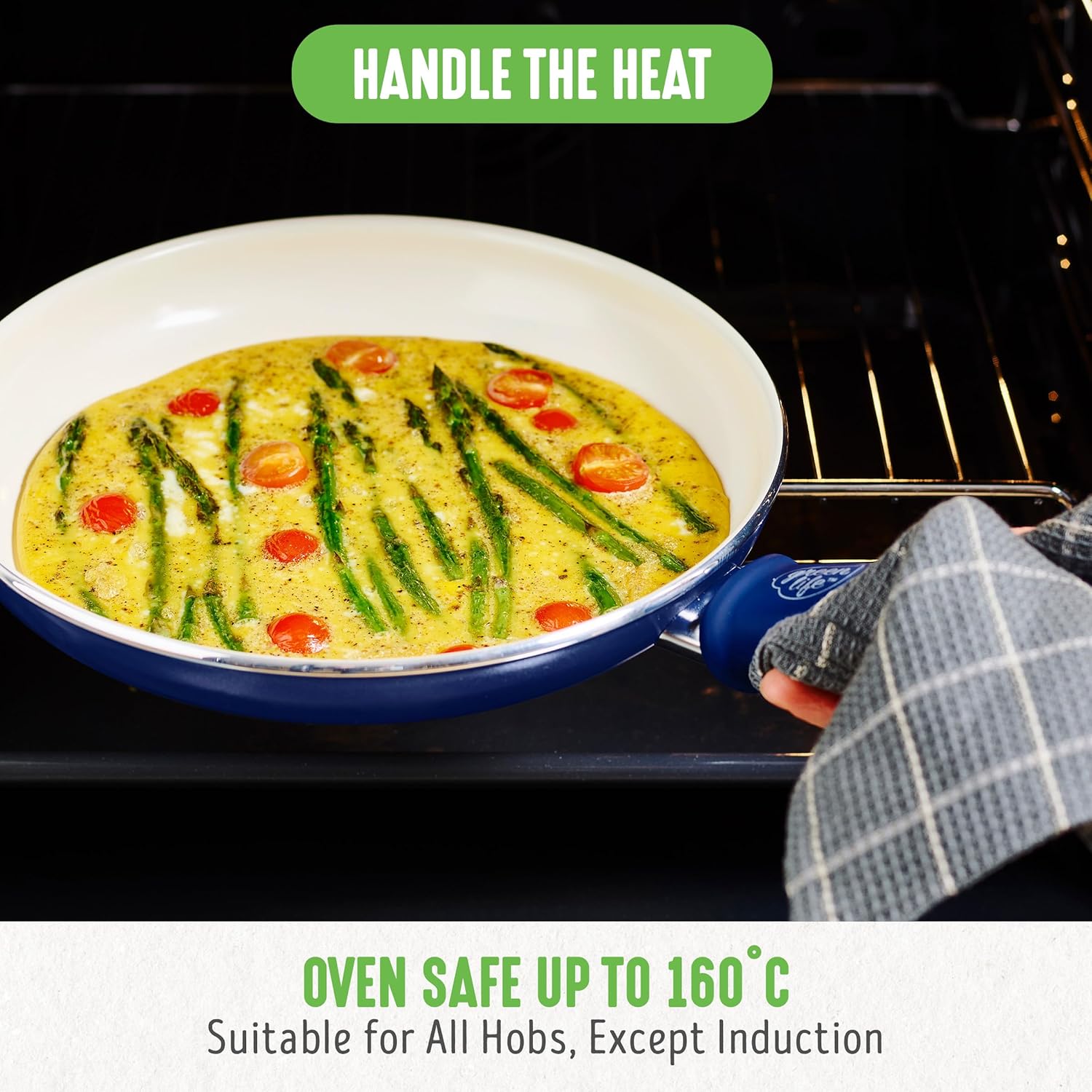 GreenLife Soft Grip 16-teiliges Antihaft-Keramik-Kochgeschirr-Set, bestehend aus Bratpfanne, Stielkasserolle und Topf, PFAS-frei, spülmaschinenfest, ofenfest, türkis