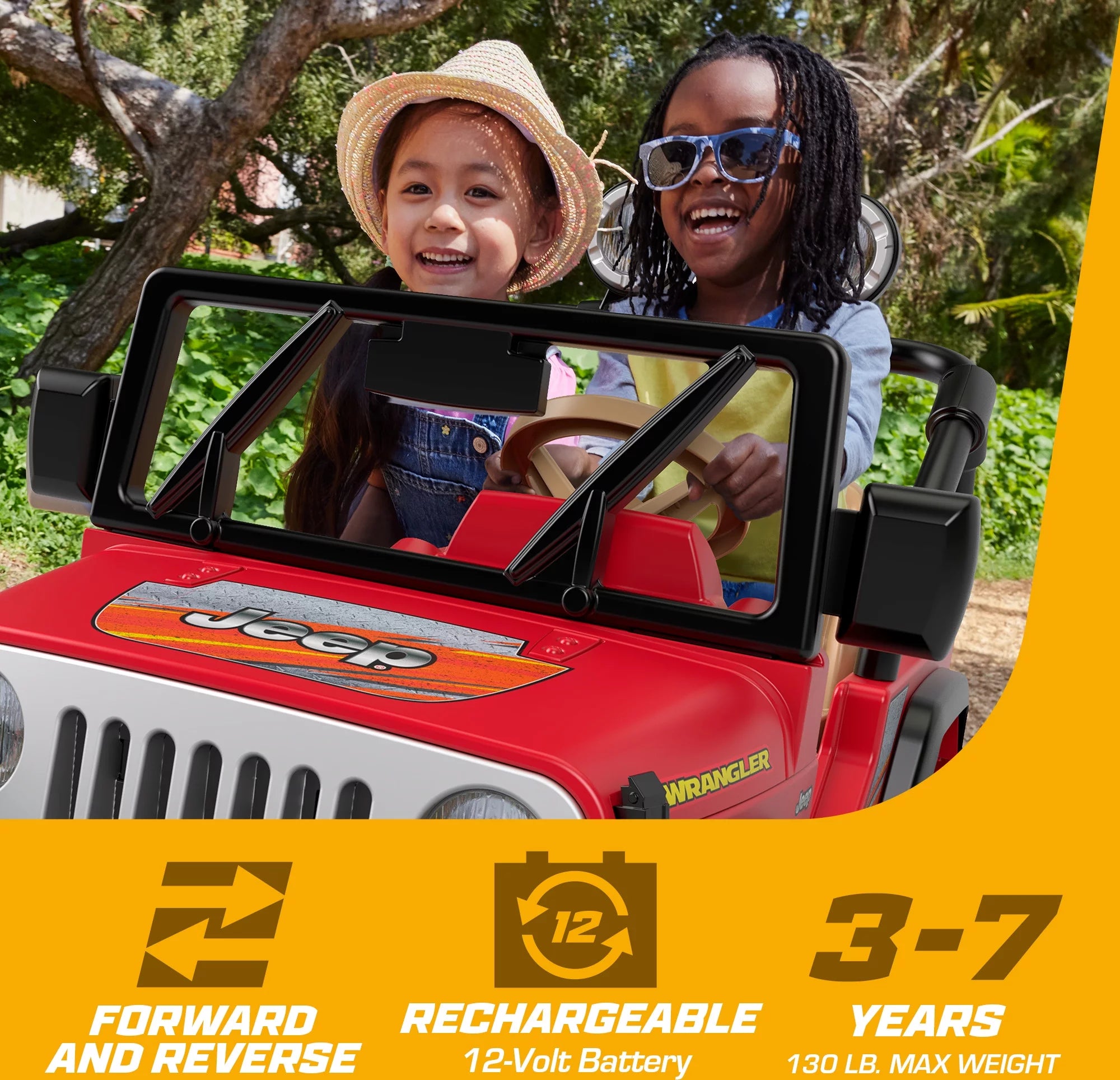 Jeep Wrangler électrique Power Wheels 2025. Véhicule électrique 12 V. Vitesse maximale : 8 km/h