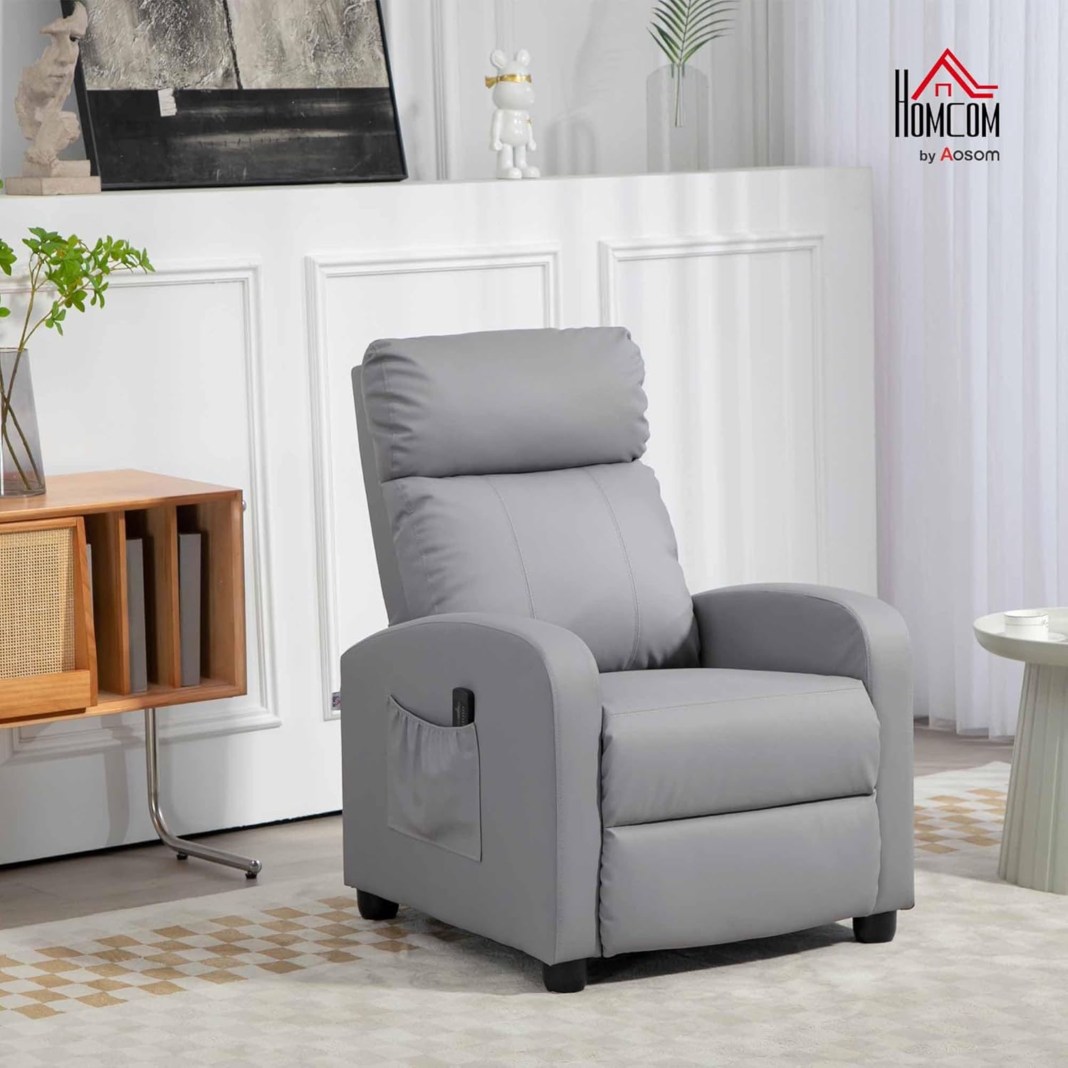 HOMCOM Massagestol, Hvilestol med Fjernbetjening, 2 Massagezoner, 8 Programmer, 5 Intensitetsniveauer, 1 Sidelomme og Timer, PU Betræk, 68x88x98 cm, Creme