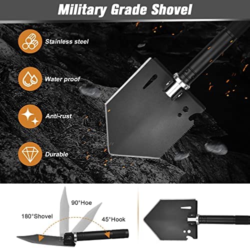 IUNIO Survival- und Offroad-Werkzeugset, Klappspaten, Campingaxt, Multitool, Spitzhacke, mit Tragetasche, für Notfälle im Freien und im Auto (Verbessertes Schwarz)