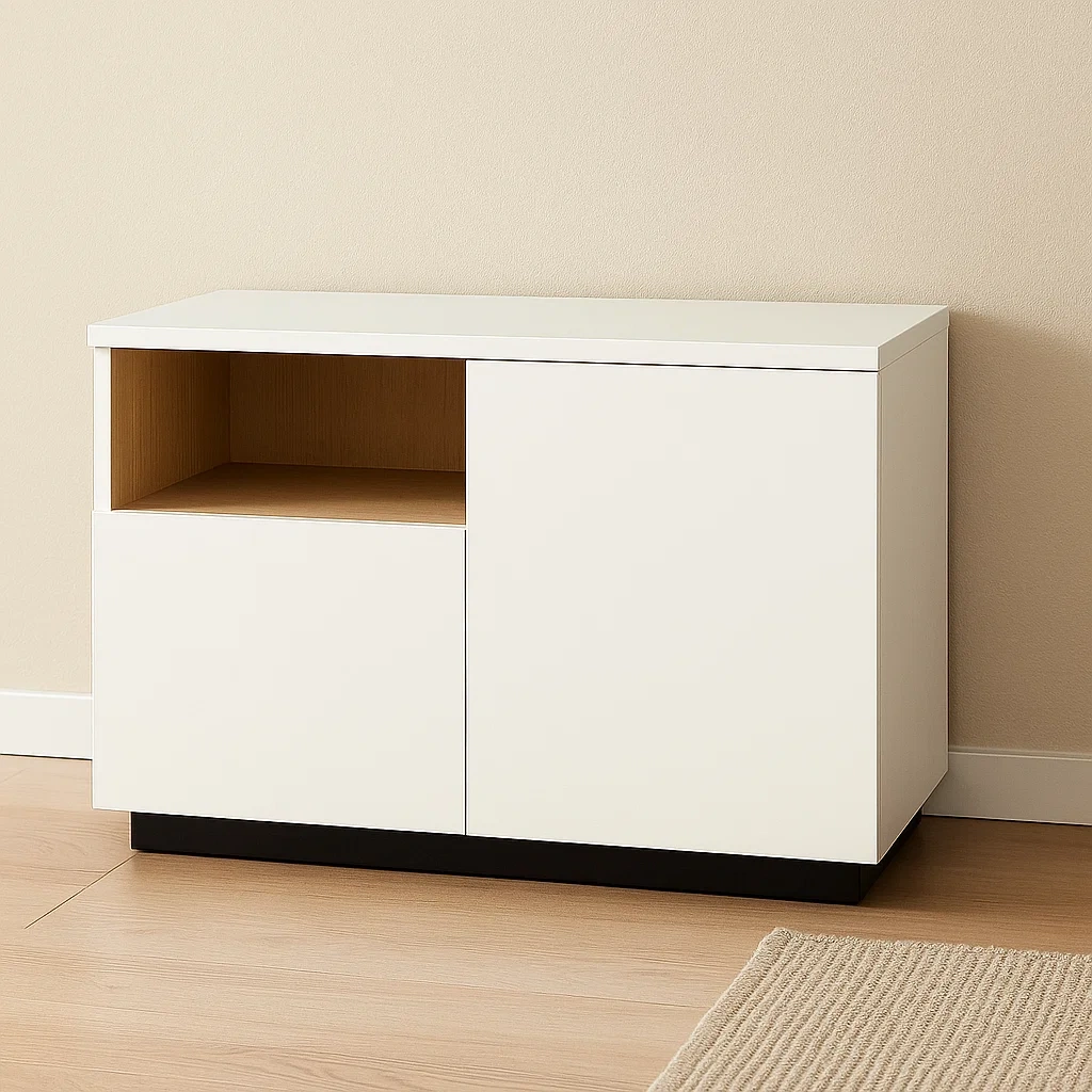 Îlot de cuisine rectangulaire avec étagère et porte, en bois blanc et naturel, autoportant, 100 x 45 x 80 cm, pour cuisine domestique - d3cbHuD3M8ry