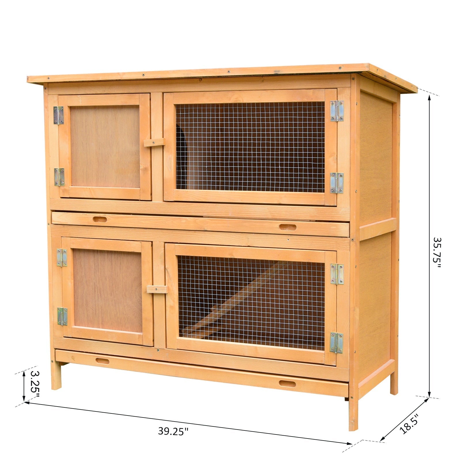 Cage à lapins PawHut en bois massif avec deux grands compartiments. Jaune