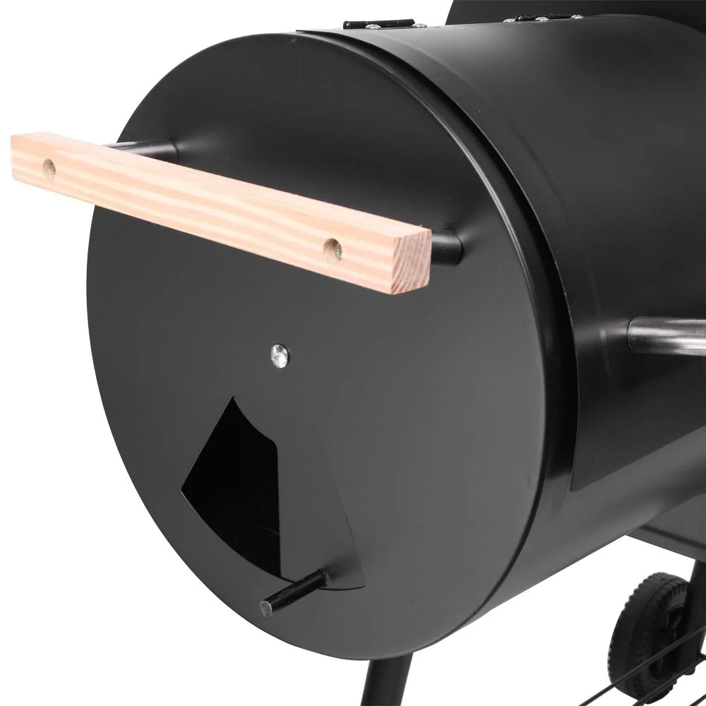UBesGoo tragbarer Holzkohlegrill mit seitlichem Räuchereinsatz aus Stahl für Camping. Schwarz.