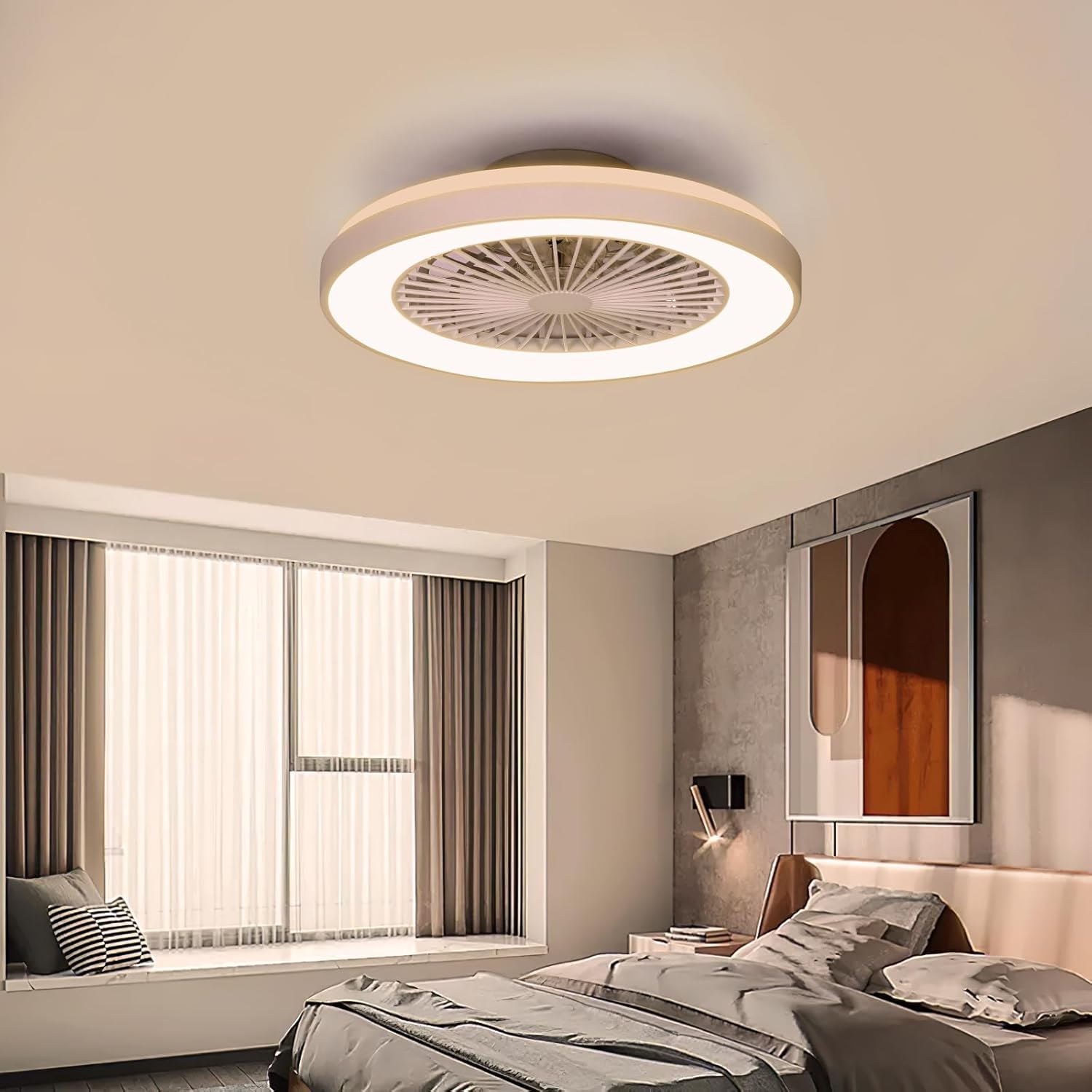 Ventilateur de plafond blanc ActiveAllBrite, moteur CC 20 W, vitesse du vent réglable avec télécommande, convient aux chambres et aux chambres d'enfants