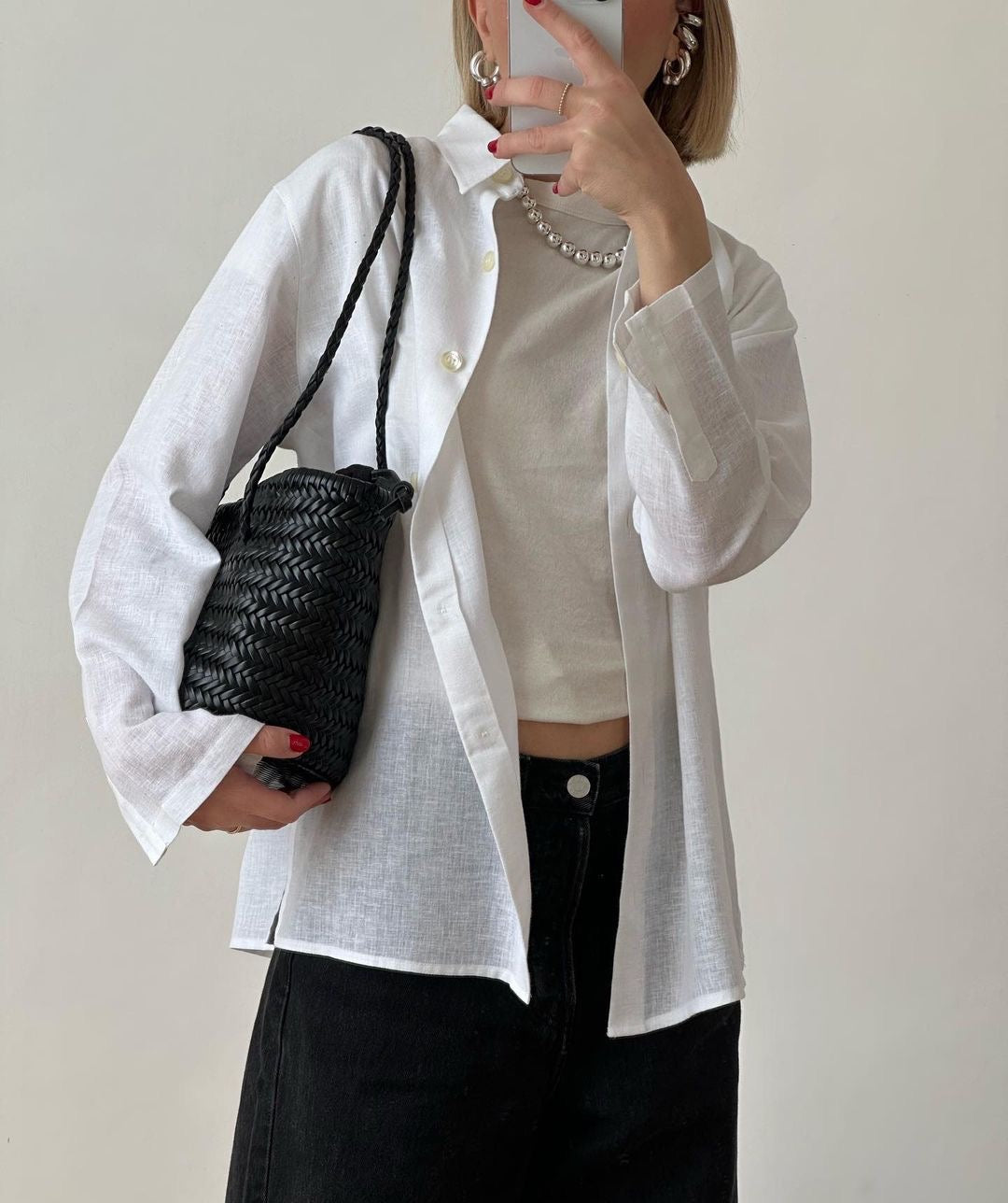 Carmel - Hand Woven Full Grain Leather Bucket Bag Black