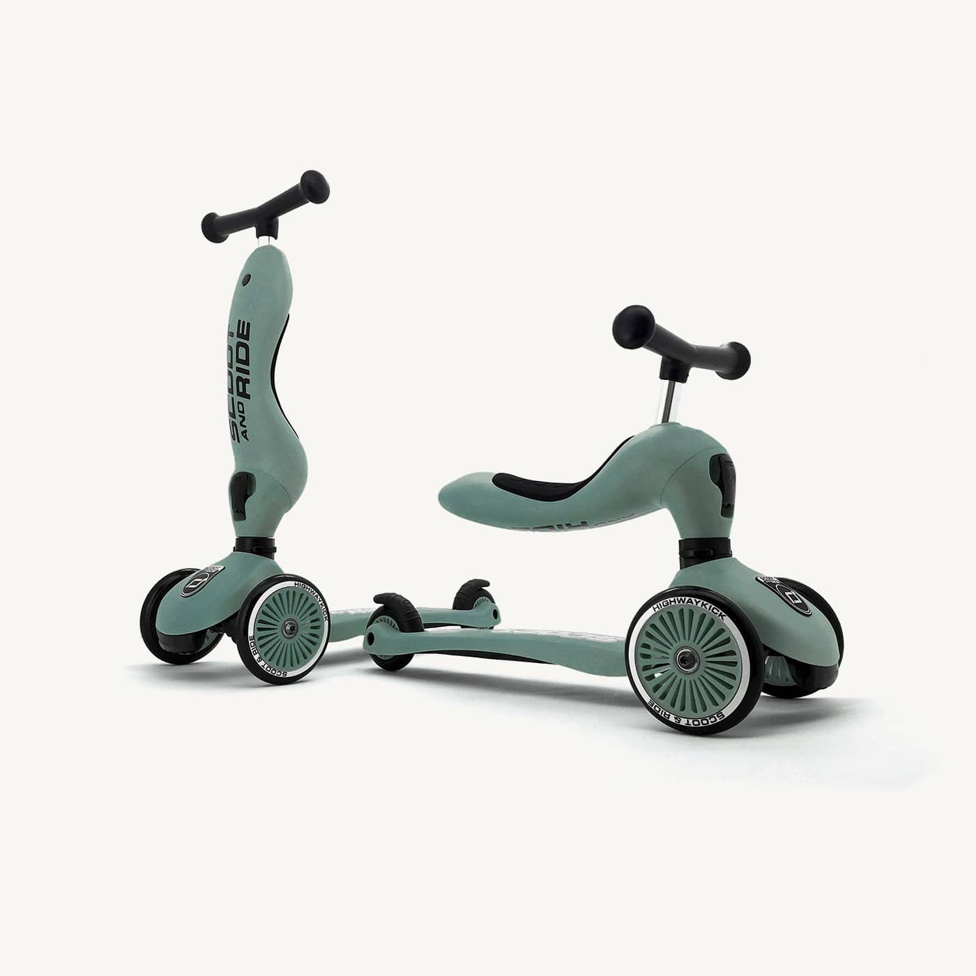 2025 Scoot and Ride 2-i-1 Pedalfri Cykel og Scooter – Highwaykick 1 – Forest