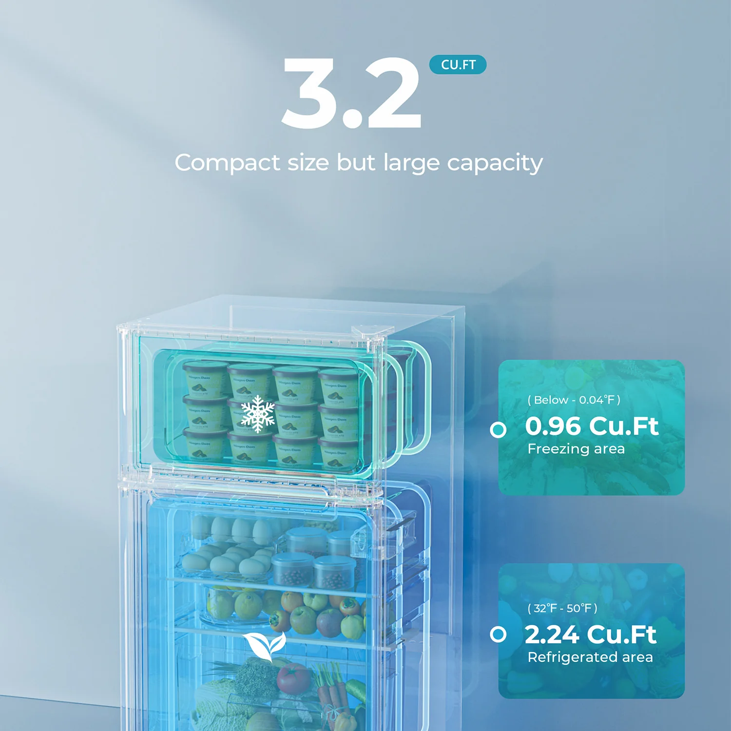 Mini-réfrigérateur EUHOMY 2025 de 90 litres (3,2 pi³) – Encastrable ou pose libre