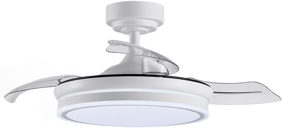 Wonderlamp – Mini ventilateur de plafond LED Pearl avec pales rétractables, moteur CC silencieux, 3 températures de couleur réglables, 46 W, blanc