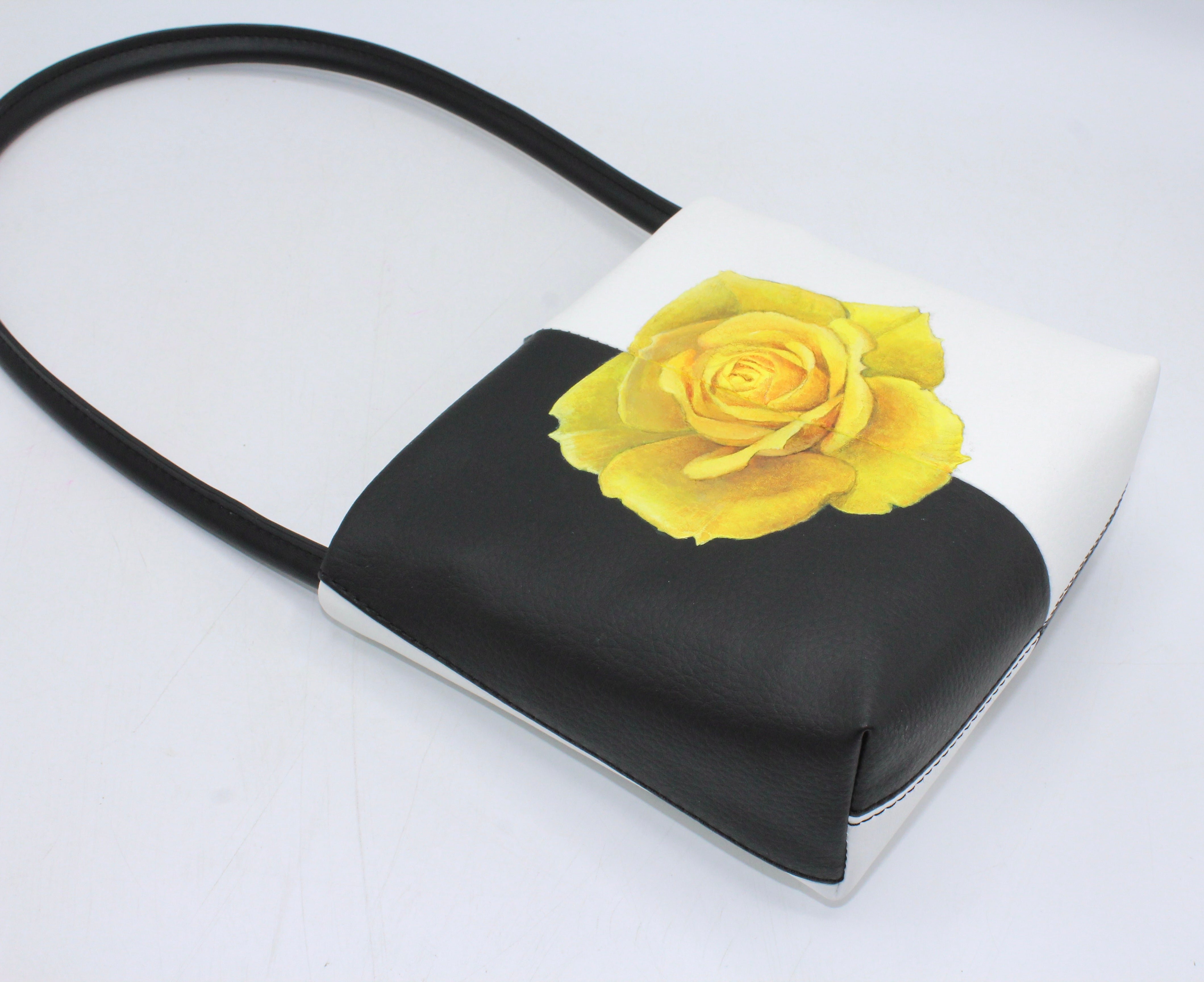 Aria - Sustainable Apple Skin Leather Hand Painted Yellow Rose Bag