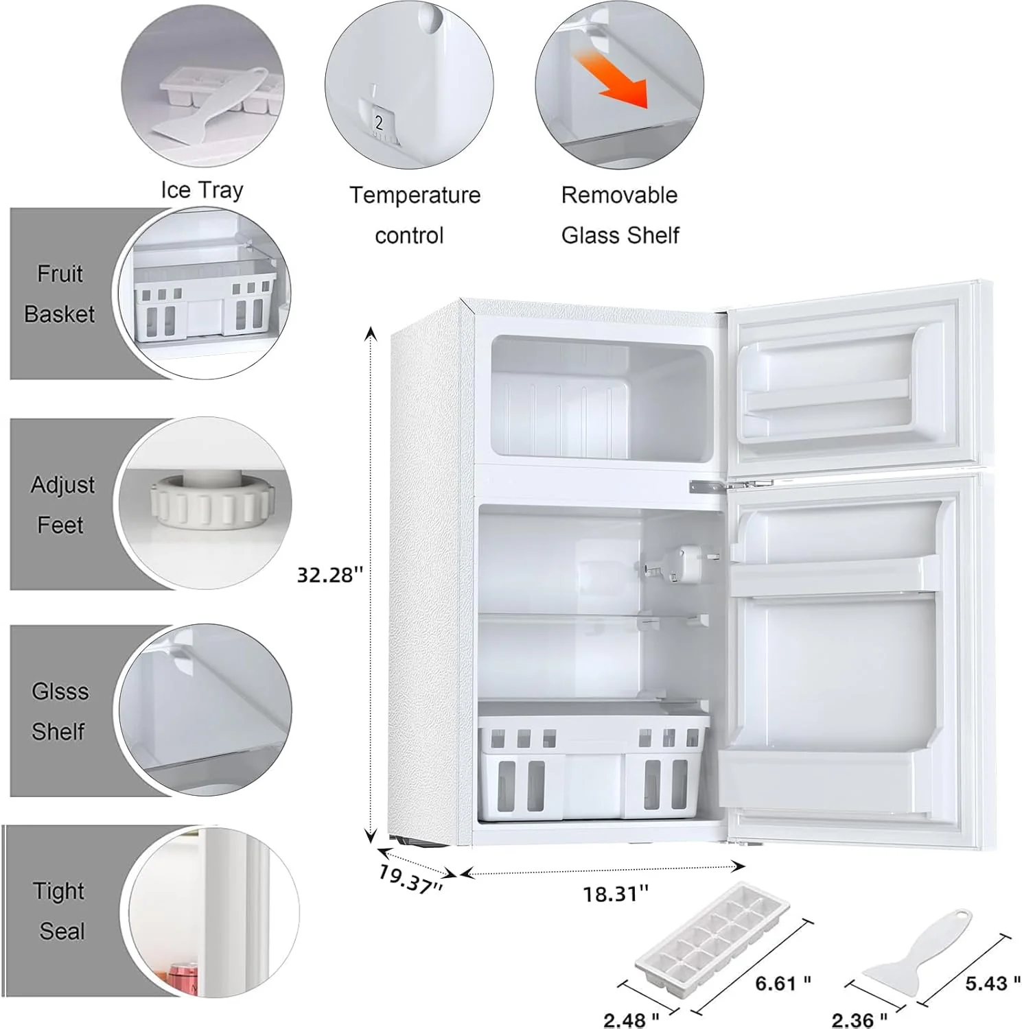 Kompaktkühlschrank Antarctic Star 2025 mit separatem Gefrierfach. Minikühlschrank mit Doppeltür. Verstellbare und herausnehmbare Ablagen. Retro-Design in Edelstahl. Für Wohnzimmer, Küche, Schlafzimmer oder Büro. 90 Liter Nutzinhalt. Farbe: Grün.