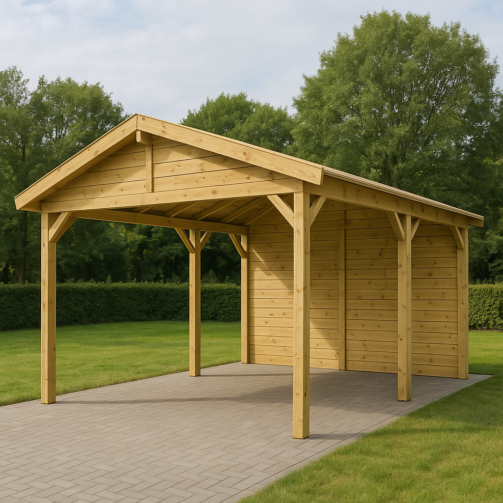 Abri voiture de jardin + Auvent pour véhicule + Bois naturel + Pin traité + Extérieur/Parking 494 x 300 x 246,8 cm