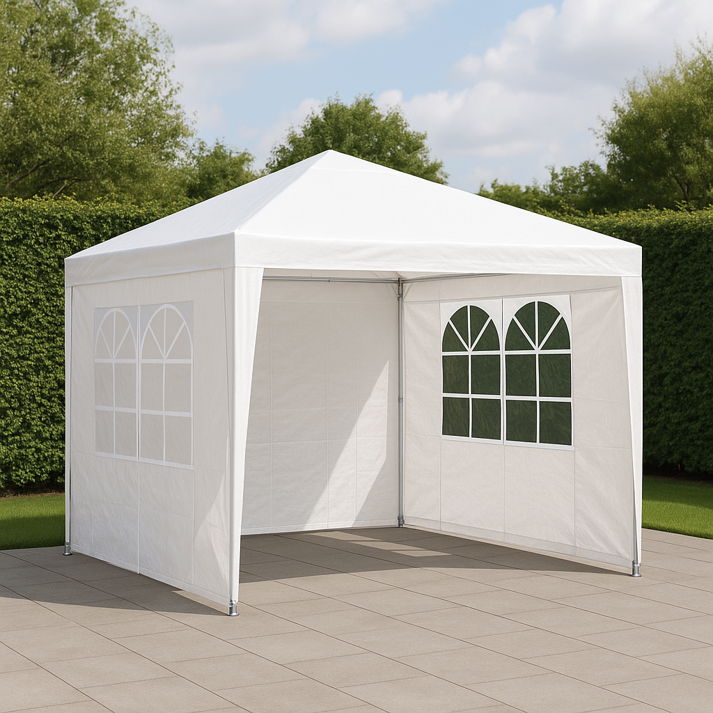 Tente gazebo blanche en polyéthylène et fer pour événements en extérieur, 300 x 300 x 260 cm