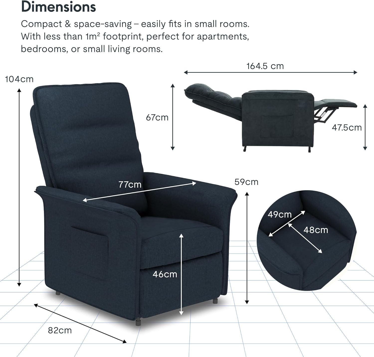 FLEXISPOT Elektrischer Relaxsessel mit verstellbarer Rückenlehne, Neigungswinkel 105° bis 155°, ergonomischer Relaxsessel für Schlafzimmer, Wohnzimmer und Heimkino (Dunkelgrau)