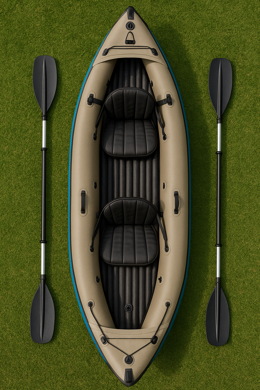 Kayak gonflable à monter soi-même, beige et noir, en PVC, double siège, 376 x 77 x 34 cm, idéal pour les lacs, rivières et mers (GfTfVEM508VK)