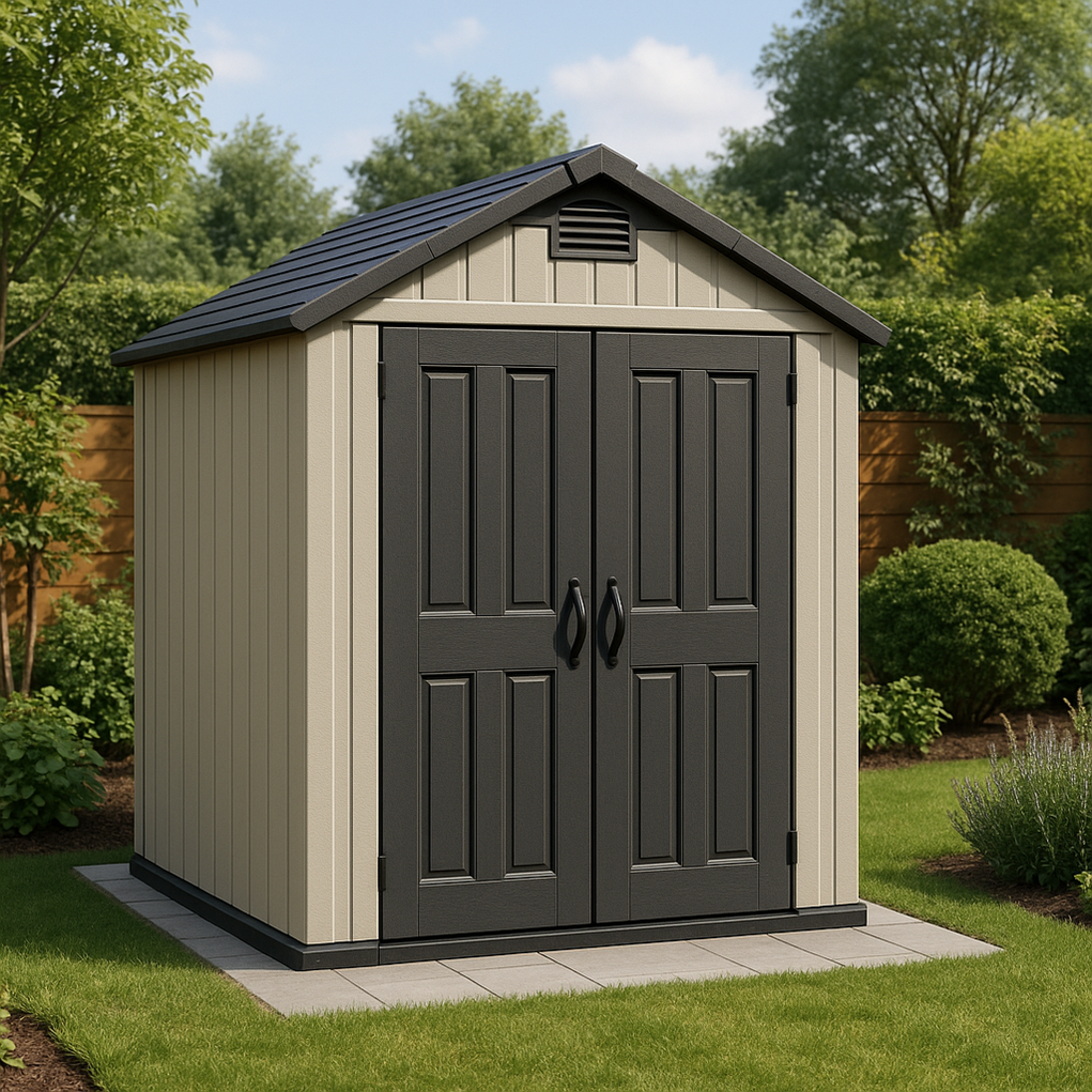 Abri de jardin en résine 210 x 188 x 240 cm beige/noir TCGUpij390KG