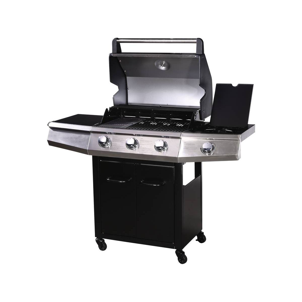 Gasgrill mit LED-Beleuchtung „Bingo 4“ – 4 Brenner (1 Seite) – 14 kW + Schutzabdeckung – Schwarz