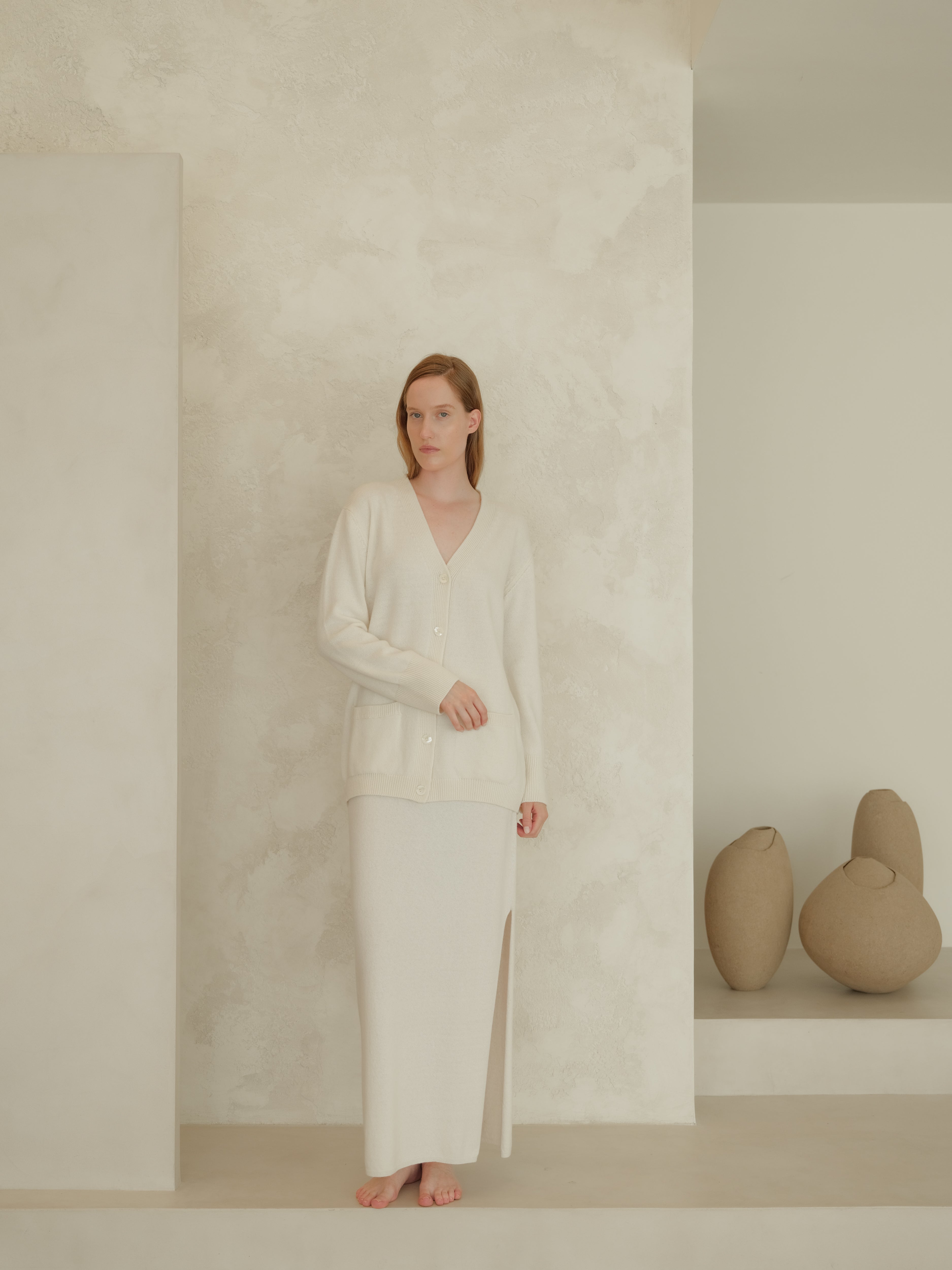 Cashmere Blend High-Waist Long Skirt With Side Slit (3D-Knit)